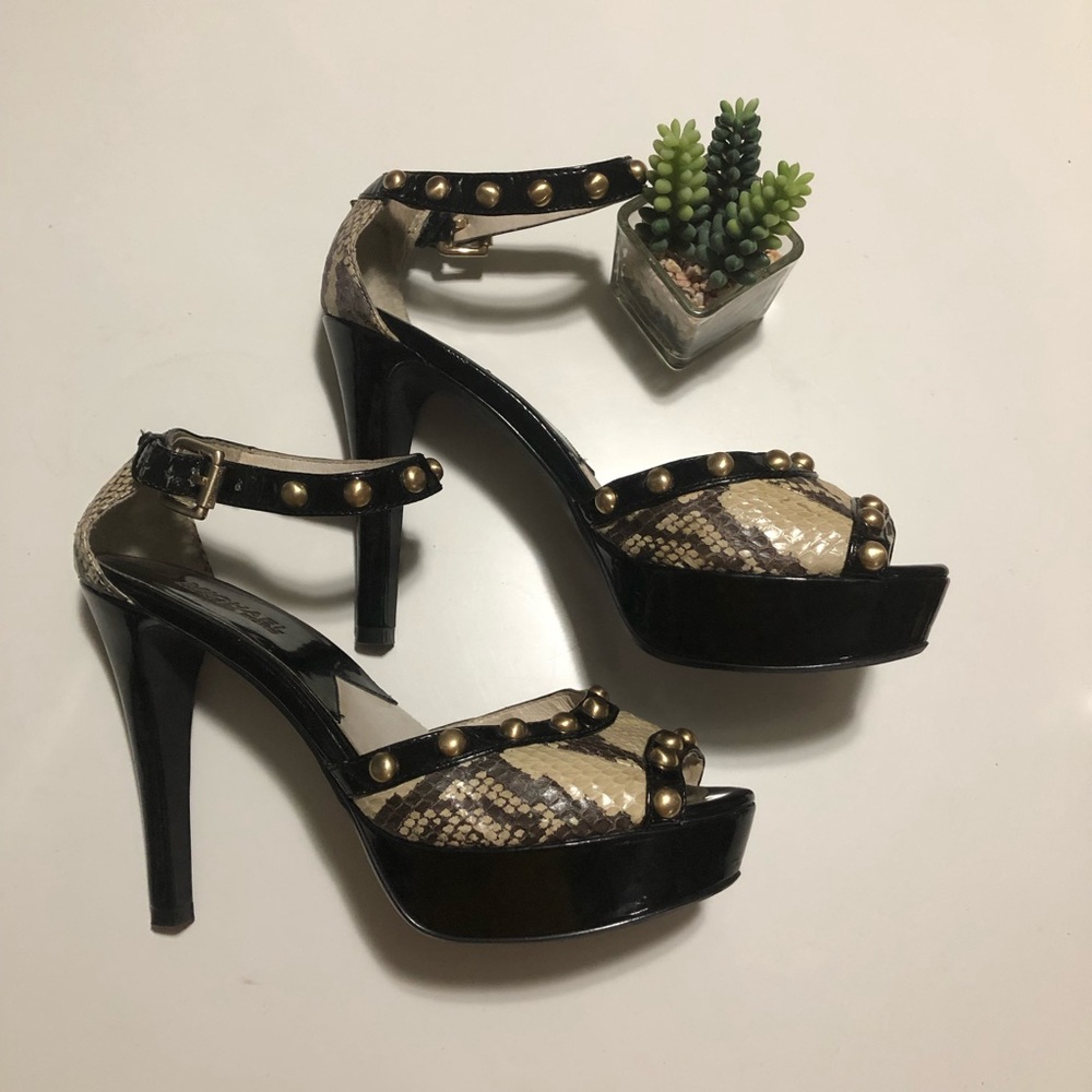 Michael Kors Snakeskin/Patent Gold Stud Heels Sz 8